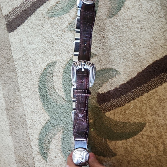 90's Brighton Belt Chunky Silver Black Heavy 1995 Round - Picture 3 of 9